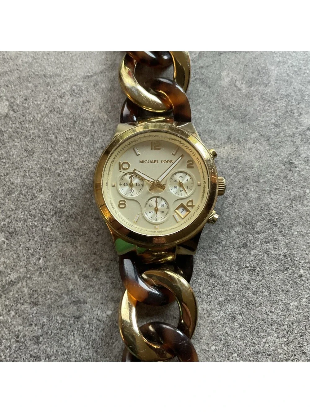 Michael Kors MK-4222 Womens Watch 36mm Gold Tone Chronograph New Battery A5
